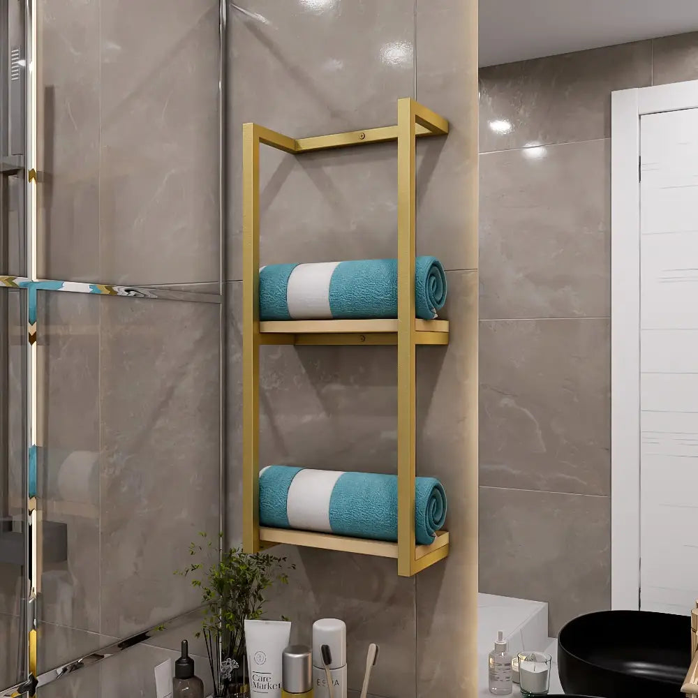 Sunapq 2-Tier Bathroom Shelf and Towel Storage Organizer