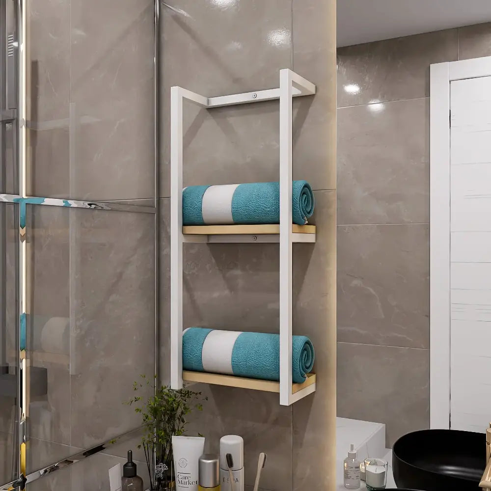 Sunapq 2-Tier Bathroom Shelf and Towel Storage Organizer